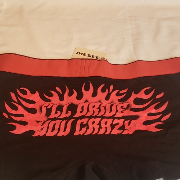 DIESEL BOXER FRIEFS, BLACK BASE COLOR WITH RED TRIMMING & MESSAGE, MEN’S, MEDIUM - Picture 8 of 8